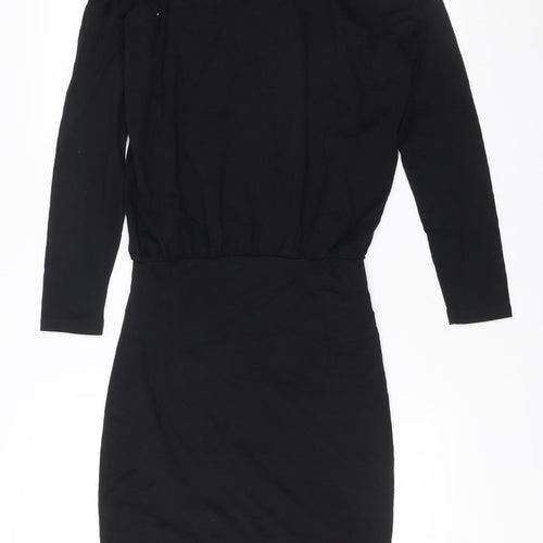 Hush Womens Black XS Bodycon Knee Length Ruched V-Neck Dress