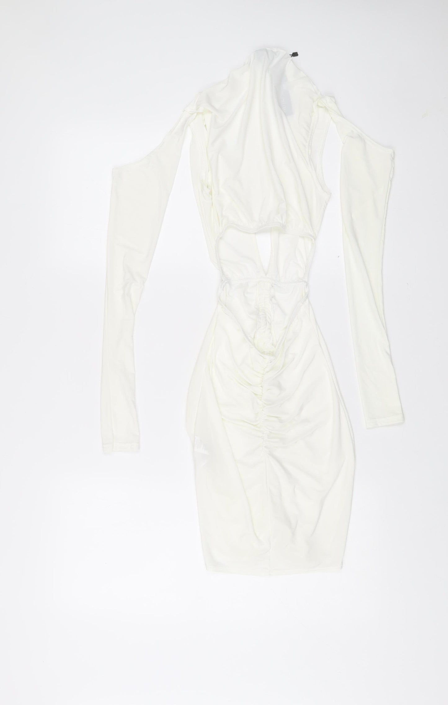 PrettyLittleThing Women White Size 6 Bodycon Mini Dress Ruched V-Neck