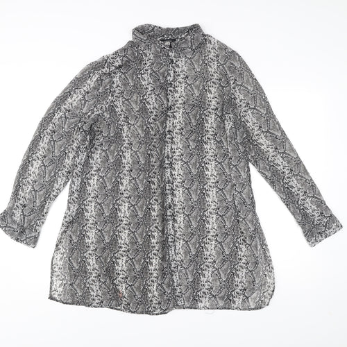 Papaya Womens Grey Animal Print Tunic Blouse Size 18 Long Sleeve