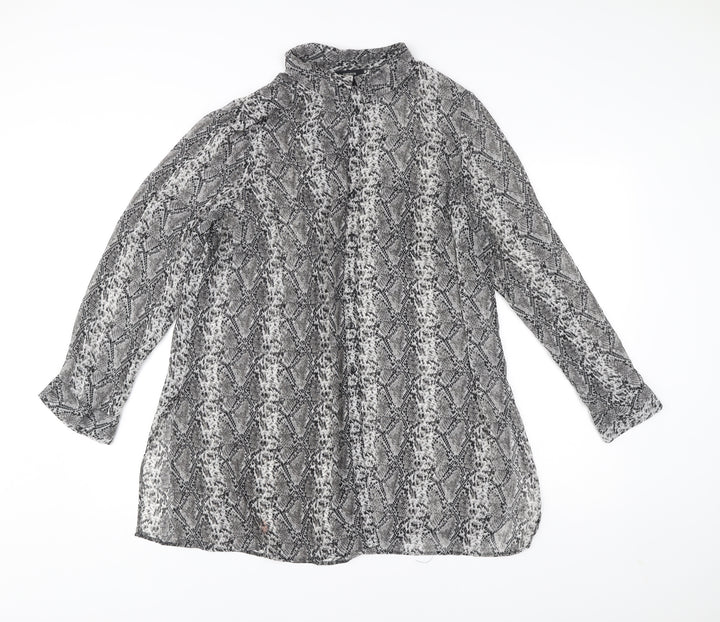 Papaya Womens Grey Animal Print Tunic Blouse Size 18 Long Sleeve