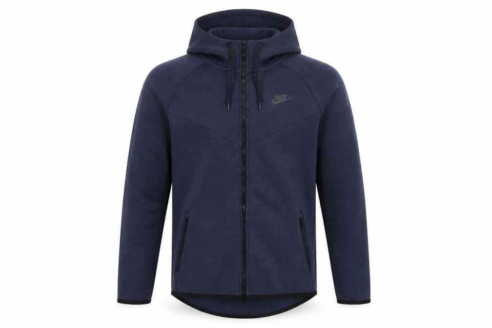 Front view of Nike Men’s Blue Full Zip Hoodie, size M, Regular Fit Cotton Blend