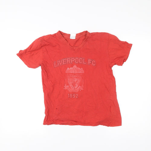 Liverpool FC Boys Red T-Shirt 12-13 Years V-Neck Short Sleeve Cotton