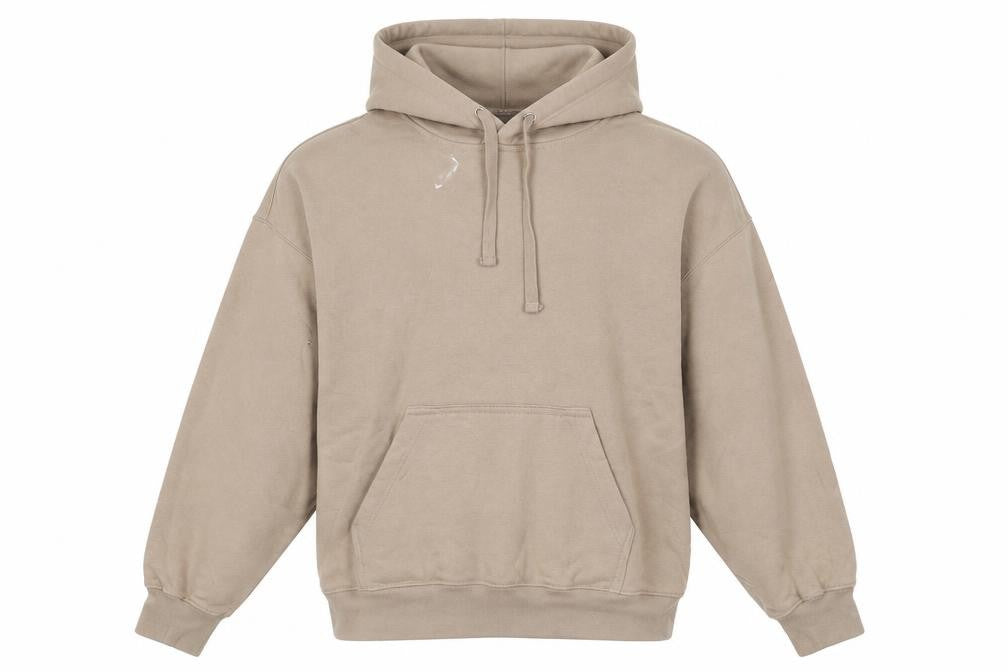Front view of H&M Men’s Beige Pullover Hoodie, size M, Cotton Regular Fit