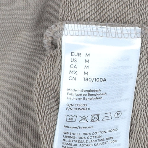 H&M Men’s Beige Pullover Hoodie Size M Cotton Regular Fit