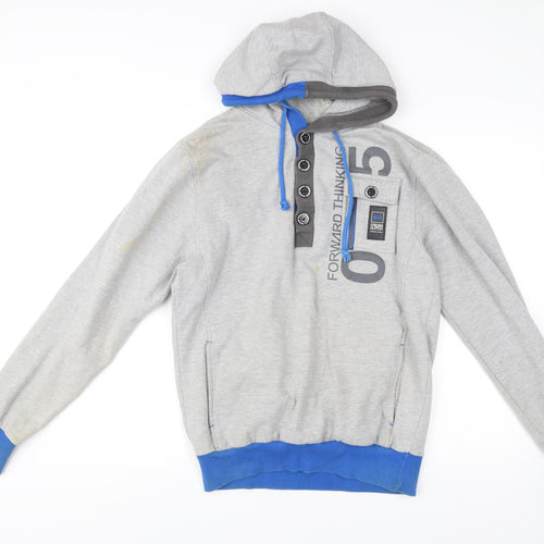 Crosshatch Men’s Grey Henley Hoodie L Long Sleeve Logo Casual