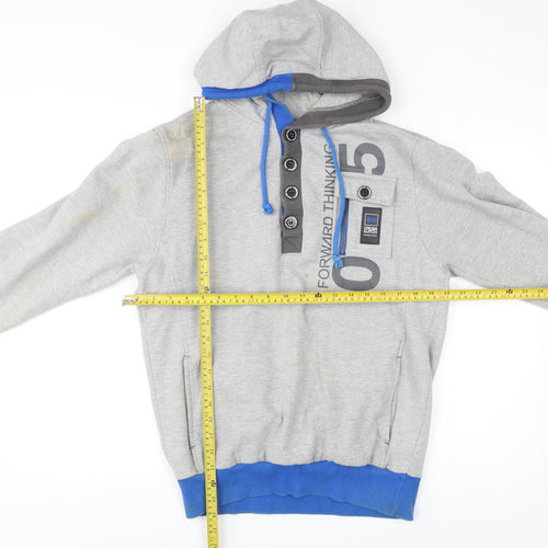 Crosshatch Men’s Grey Henley Hoodie L Long Sleeve Logo Casual