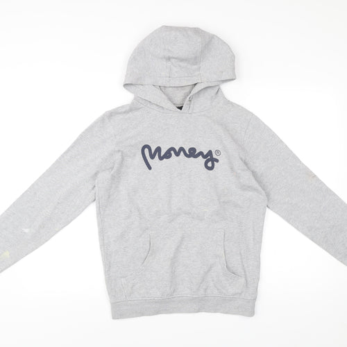 Money Boys Grey Pullover Hoodie 14-15 Years Logo Print Cotton Blend