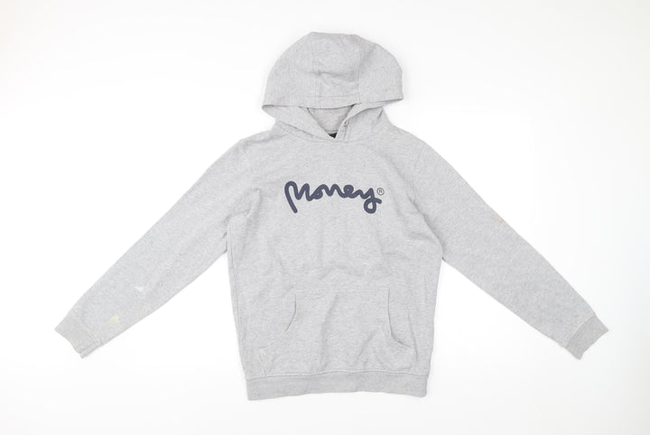 Money Boys Grey Pullover Hoodie 14-15 Years Logo Print Cotton Blend