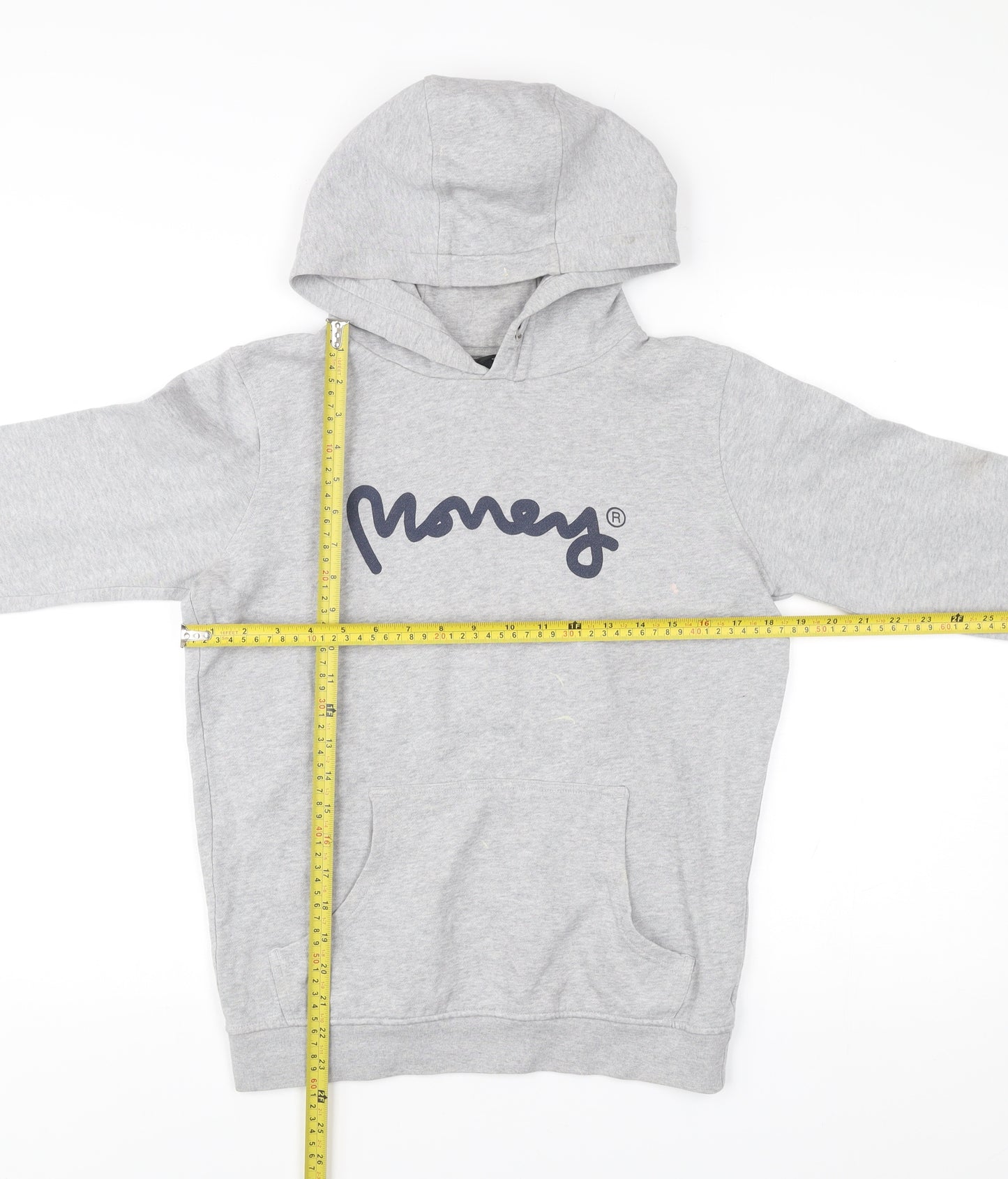 Money Boys Grey Pullover Hoodie 14-15 Years Logo Print Cotton Blend