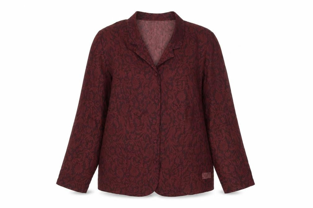 Front view of Marks & Spencer St Michael women’s red paisley blazer uk 18