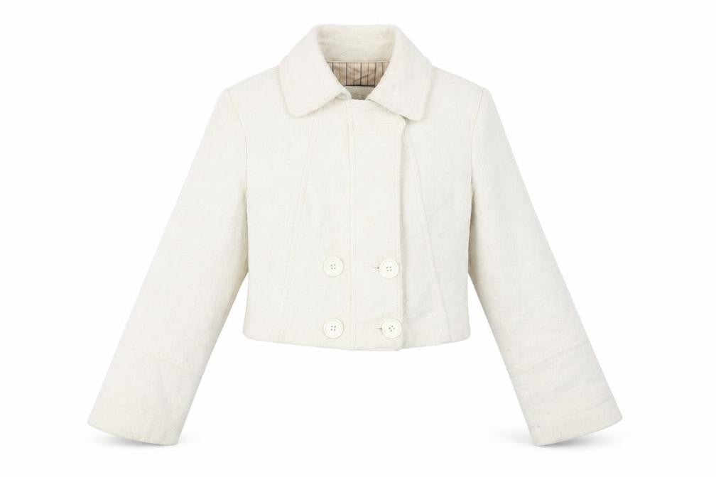 Front view of Duck and Cover Women's Ivory Cropped Wool Blend Jacket, size M