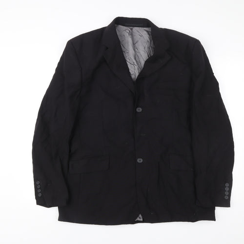 George Collection Men's Black Wool Blazer 44R Regular Fit Jacket