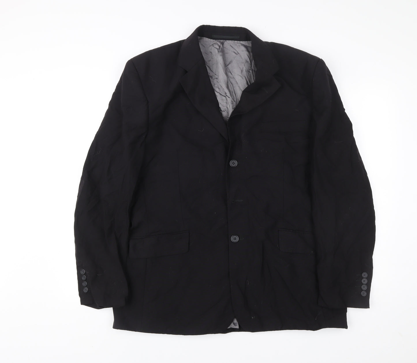 George Collection Men's Black Wool Blazer 44R Regular Fit Jacket