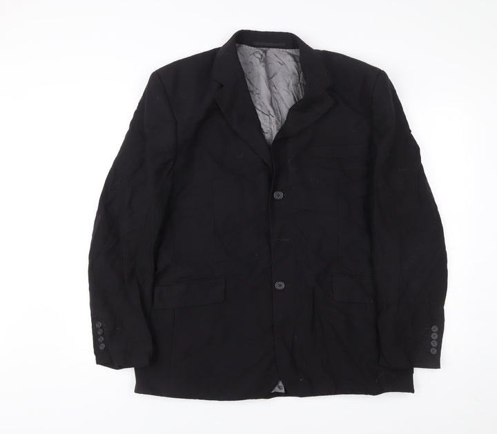 George Collection Men's Black Wool Blazer 44R Regular Fit Jacket