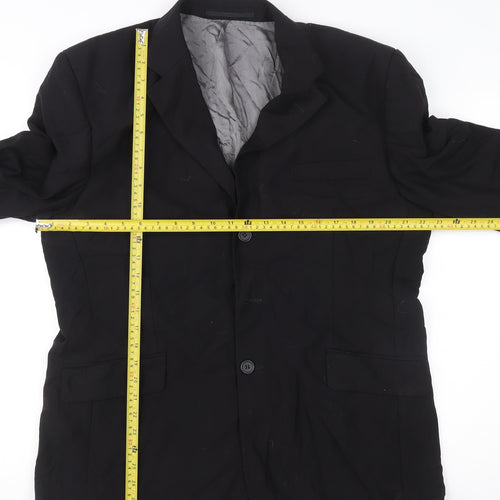 George Collection Men's Black Wool Blazer 44R Regular Fit Jacket