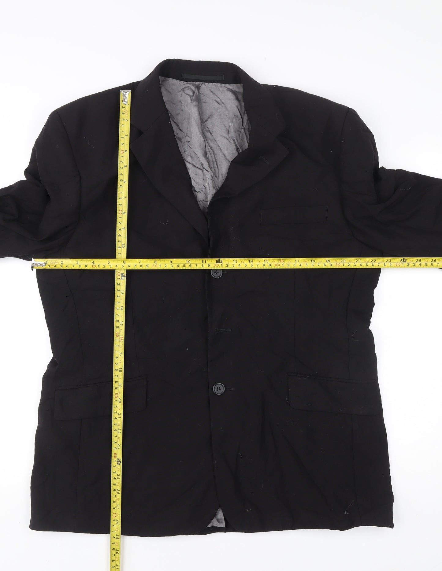George Collection Men's Black Wool Blazer 44R Regular Fit Jacket