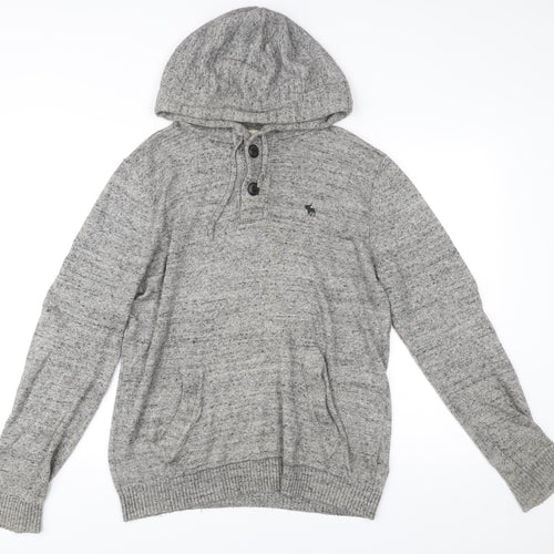 Abercrombie & Fitch Men’s Grey Henley Hoodie Medium Hooded Knit