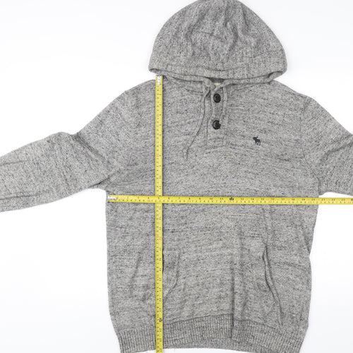 Abercrombie & Fitch Men’s Grey Henley Hoodie Medium Hooded Knit