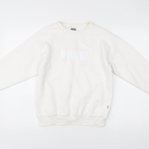 Puma Womens White XS Pullover Sweatshirt Crew Neck Logo Cotton Blend