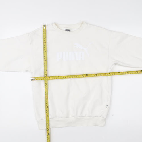 Puma Womens White XS Pullover Sweatshirt Crew Neck Logo Cotton Blend
