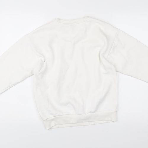Puma Womens White XS Pullover Sweatshirt Crew Neck Logo Cotton Blend