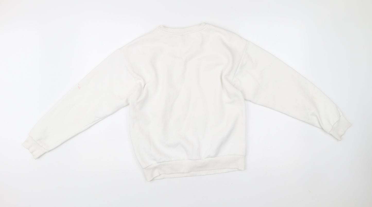 Puma Womens White XS Pullover Sweatshirt Crew Neck Logo Cotton Blend