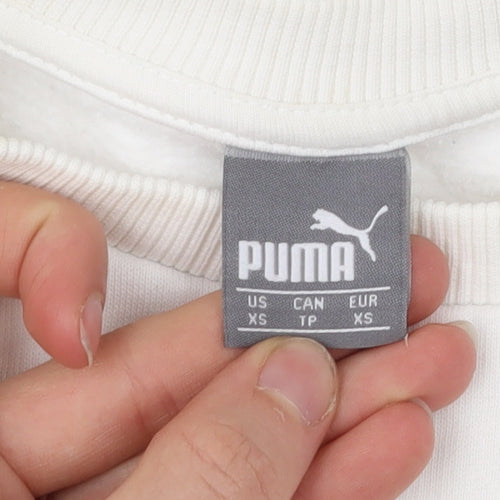 Puma Womens White XS Pullover Sweatshirt Crew Neck Logo Cotton Blend