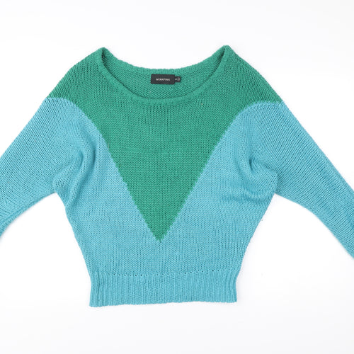 Minkpink Women’s Blue Green Pullover Jumper S Chunky Knit Boat Neck