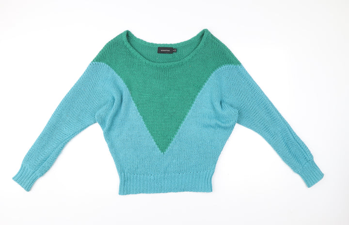 Minkpink Women’s Blue Green Pullover Jumper S Chunky Knit Boat Neck