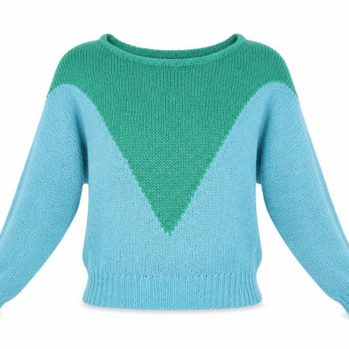 Minkpink Women’s Blue Green Pullover Jumper S Chunky Knit Boat Neck