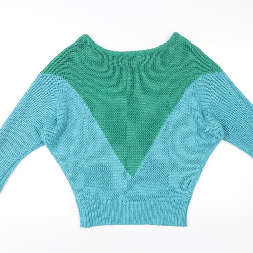 Minkpink Women’s Blue Green Pullover Jumper S Chunky Knit Boat Neck