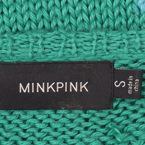 Minkpink Women’s Blue Green Pullover Jumper S Chunky Knit Boat Neck