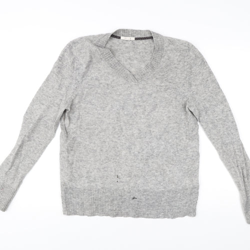 White Stuff Women Grey Size 16 V-Neck Wool Blend Jumper