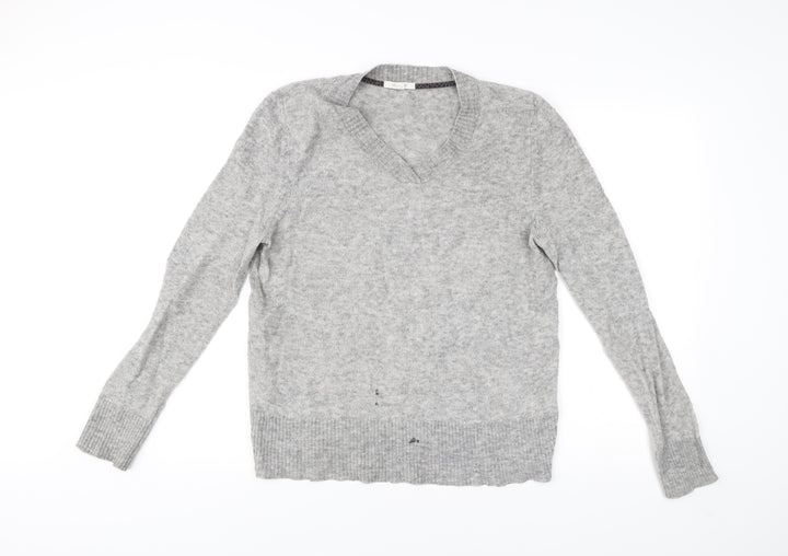 White Stuff Women Grey Size 16 V-Neck Wool Blend Jumper