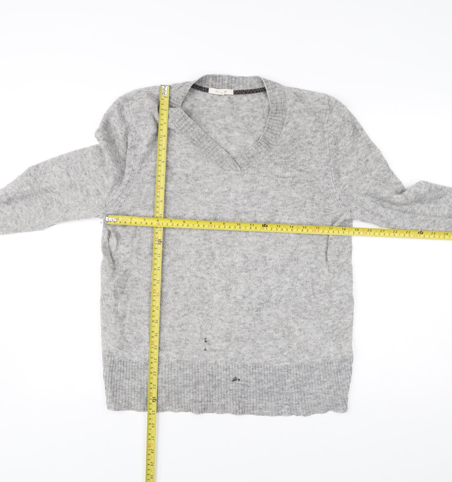White Stuff Women Grey Size 16 V-Neck Wool Blend Jumper