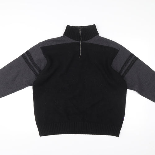 Tricot Marine Men’s Black Grey Wool Blend 1/4 Zip Mock Neck Sweatshirt XL