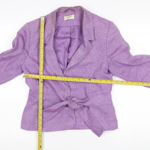 Kaliko Womens Purple Linen Belted Blazer Size 12 Classic 3/4 Sleeve
