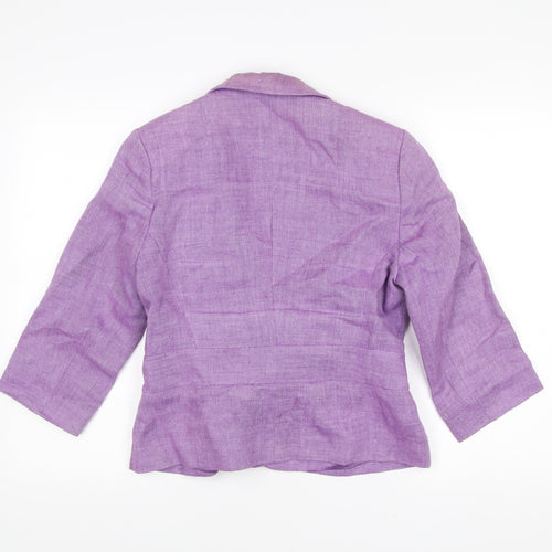 Kaliko Womens Purple Linen Belted Blazer Size 12 Classic 3/4 Sleeve