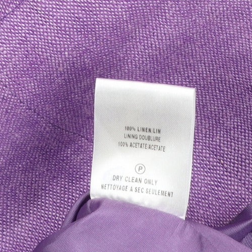 Kaliko Womens Purple Linen Belted Blazer Size 12 Classic 3/4 Sleeve