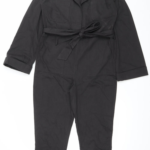 Pretty Lavish Women’s Black Cotton Long Sleeve Belted Jumpsuit Size 8