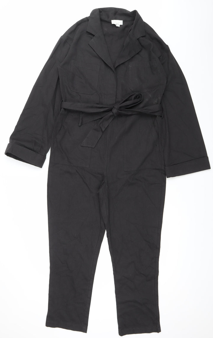 Pretty Lavish Women’s Black Cotton Long Sleeve Belted Jumpsuit Size 8
