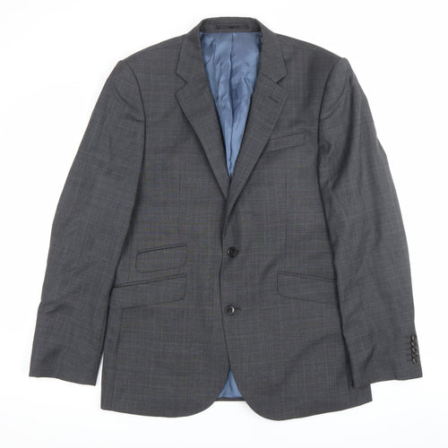 John Lewis Men's Grey Wool Check Blazer 40R Regular Fit Formal Jacket