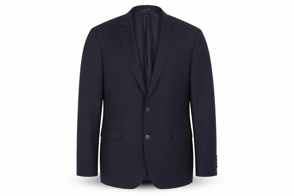 Front view of Toccami Men’s Blue Wool Blazer Jacket 44R Single Breasted