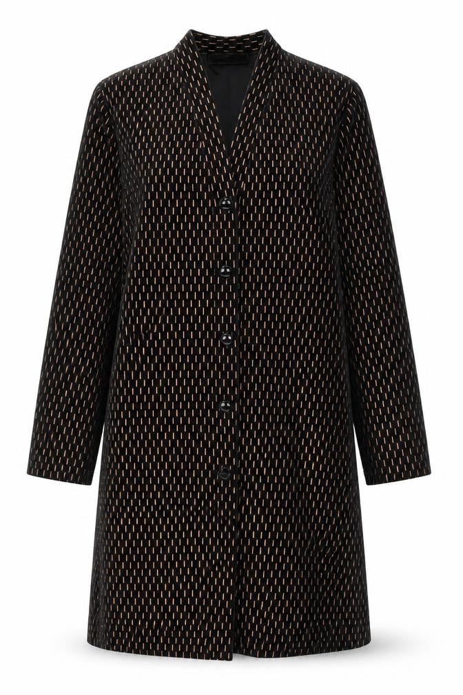 Front view of Stephen Y women’s black velvet blazer jacket, size S, classic vintage