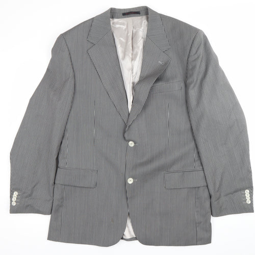 Desch Men Grey Pinstripe Wool Blazer Jacket 42R Classic Fit