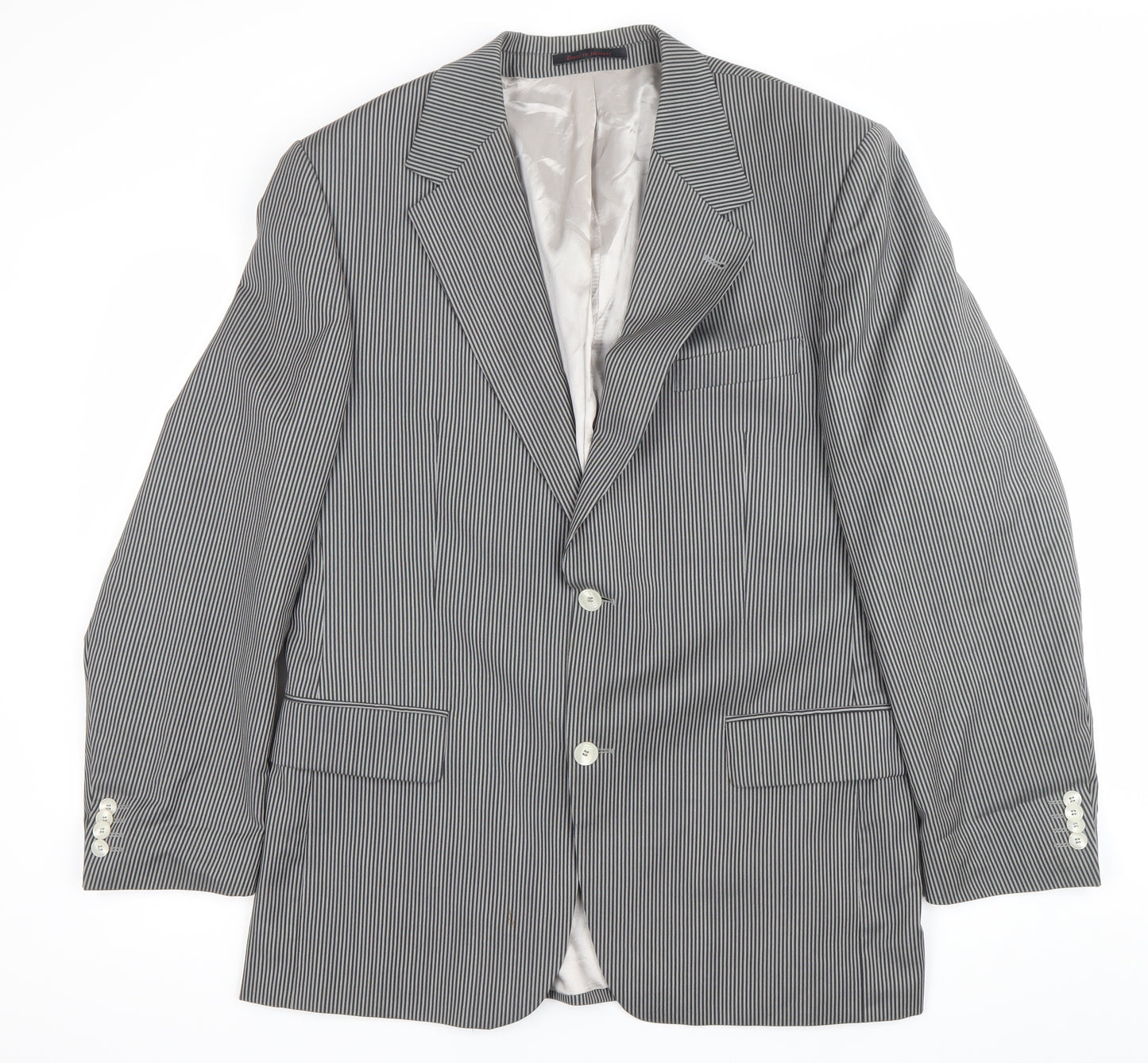 Desch Men Grey Pinstripe Wool Blazer Jacket 42R Classic Fit