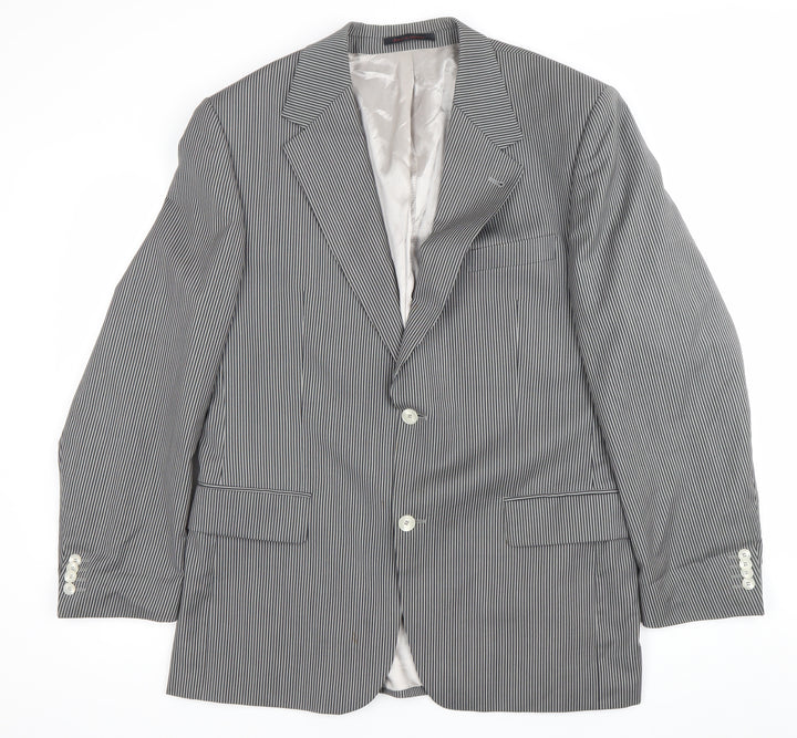 Desch Men Grey Pinstripe Wool Blazer Jacket 42R Classic Fit