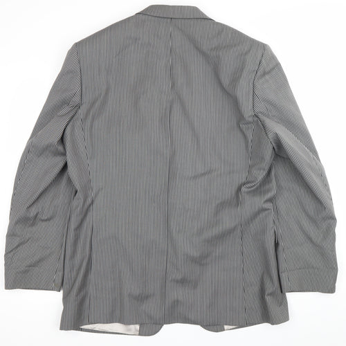 Desch Men Grey Pinstripe Wool Blazer Jacket 42R Classic Fit