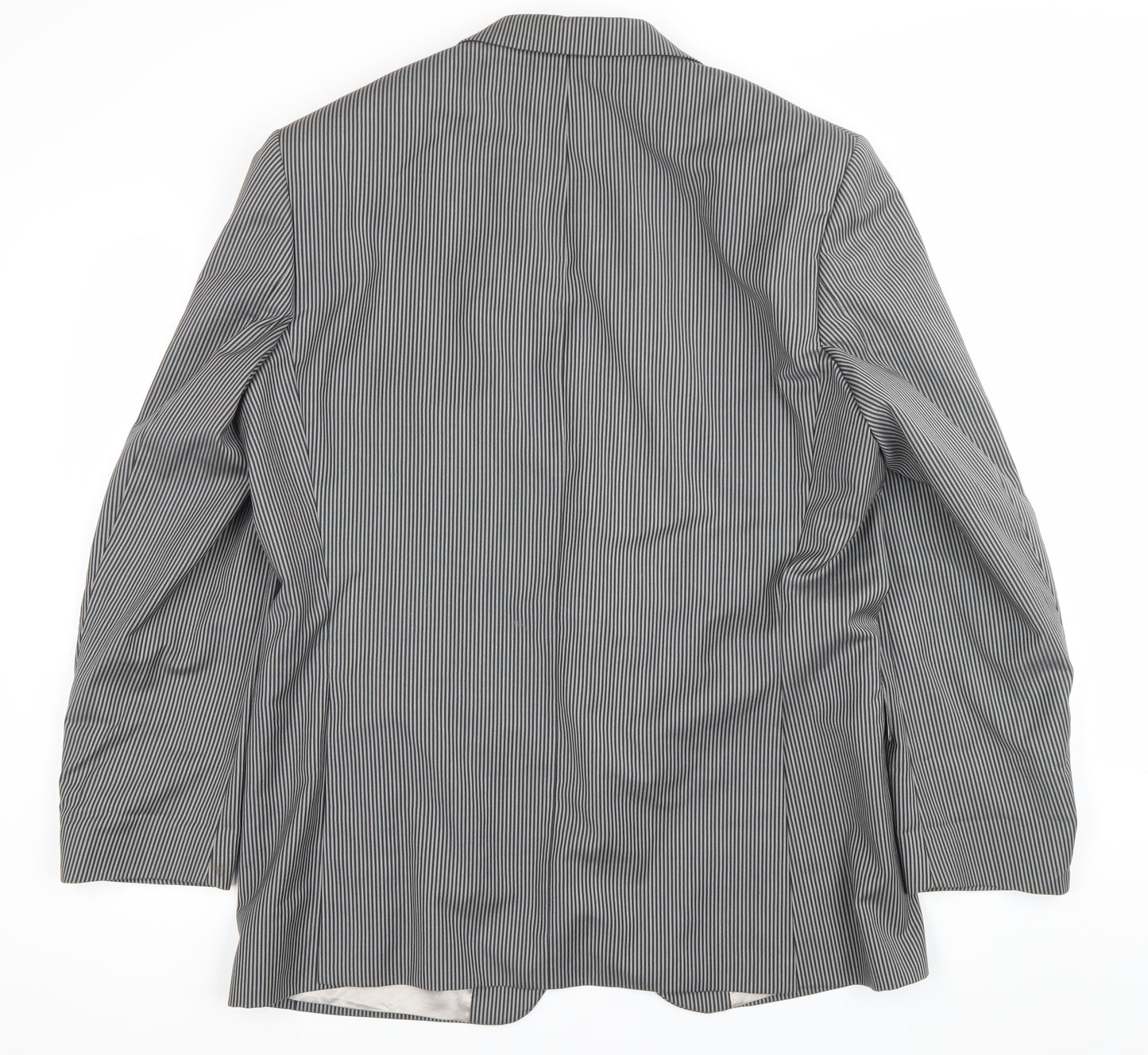 Desch Men Grey Pinstripe Wool Blazer Jacket 42R Classic Fit
