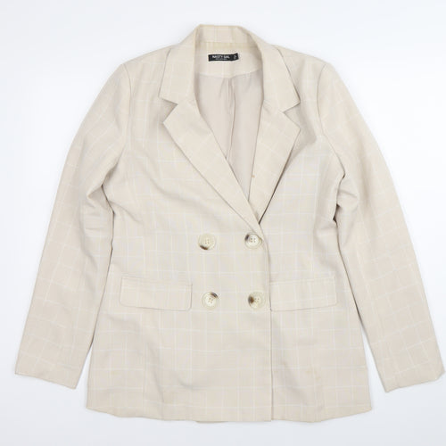 Nasty Gal Womens Beige Check Double Breasted Blazer Jacket Size 12